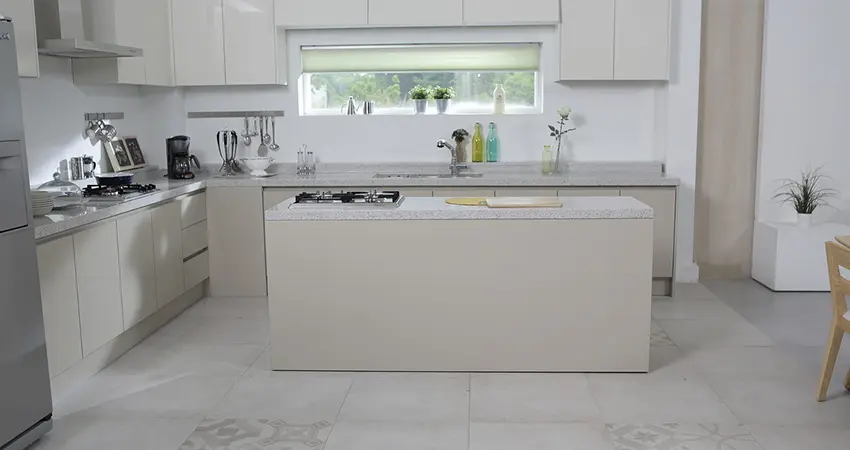 Tiled kitchen with island